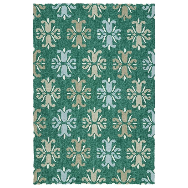 Indoor/Outdoor Handmade Getaway Emerald Medallions Rug (4'0 x 6'0) - 4' x 6'