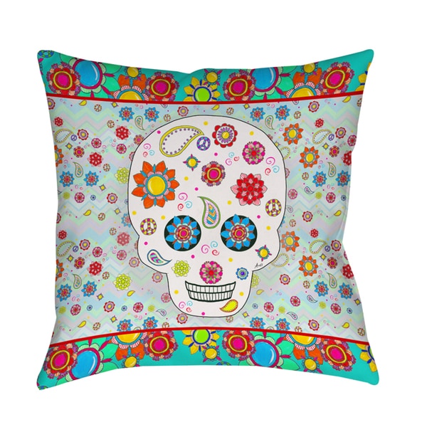 Sugar Skull Colored Box Indoor/ Outdoor Pillow