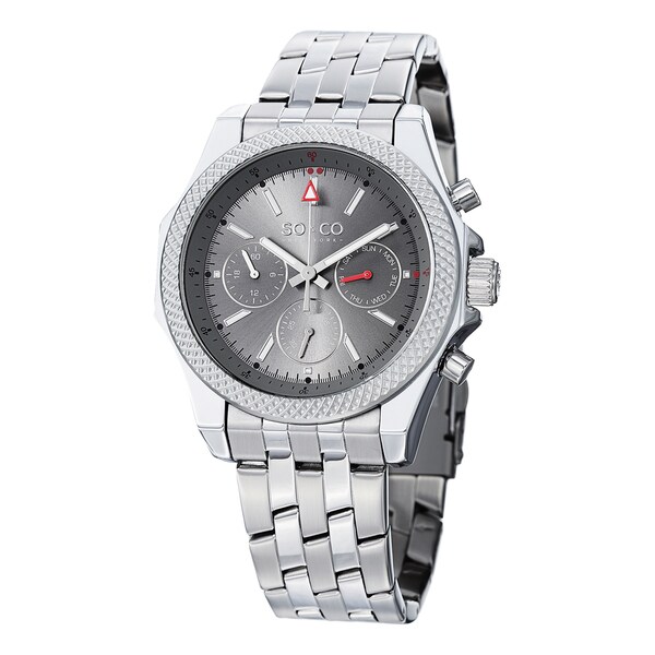 SO&CO New York Men's Monticello Quartz Day and Date Watch with Stainless Steel Link Bracelet - Silver