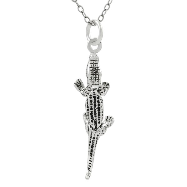 Solid 925 Sterling Silver Polished /& Textured Crocodile Pendant
