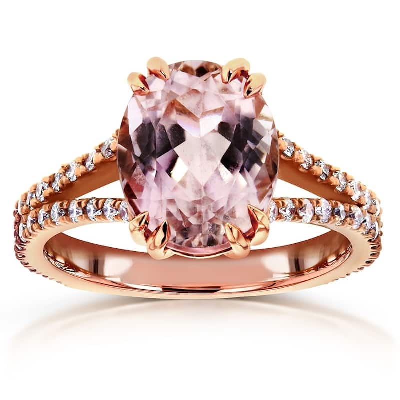 Annello by Kobelli 14k Rose Gold 3 4/5ct TGW Oval-cut Kunzite Pink Gemstone and Diamond Split Shank Ring