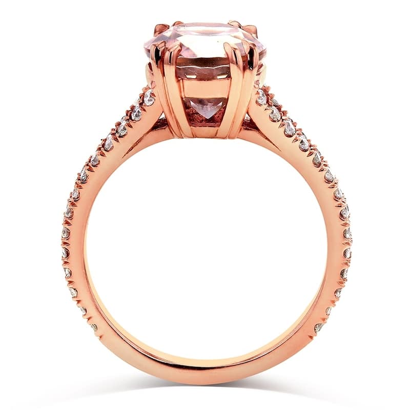 Annello by Kobelli 14k Rose Gold 3 4/5ct TGW Oval-cut Kunzite Pink Gemstone and Diamond Split Shank Ring