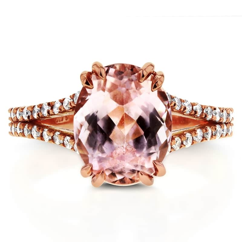 Annello by Kobelli 14k Rose Gold 3 4/5ct TGW Oval-cut Kunzite Pink Gemstone and Diamond Split Shank Ring