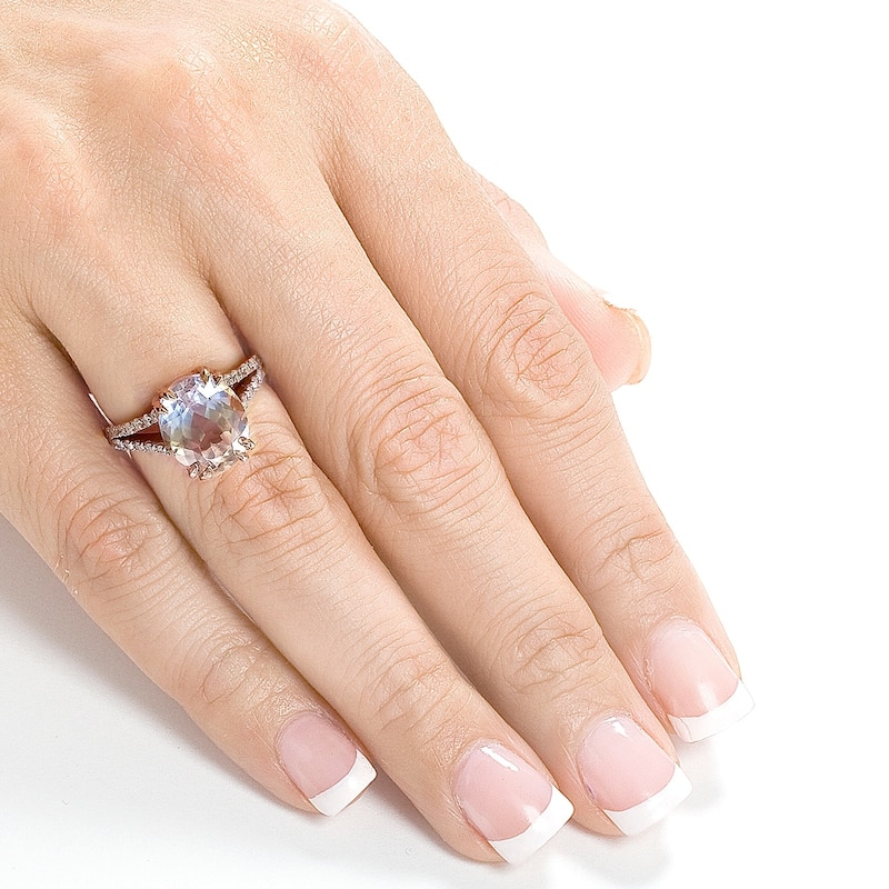 Annello by Kobelli 14k Rose Gold 3 4/5ct TGW Oval-cut Kunzite Pink Gemstone and Diamond Split Shank Ring