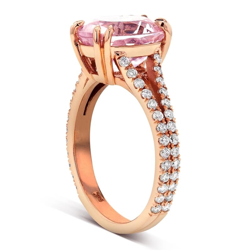 Annello by Kobelli 14k Rose Gold 3 4/5ct TGW Oval-cut Kunzite Pink Gemstone and Diamond Split Shank Ring