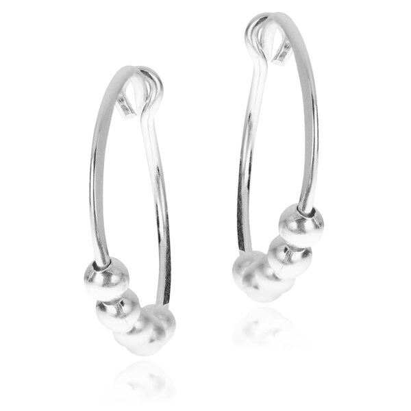 Journee Collection Sterling Silver Beaded Hoop Earrings  