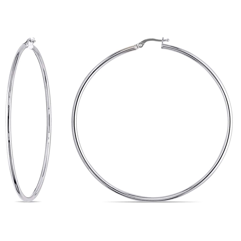 Miadora 10k White Gold Italian Hoop Earrings