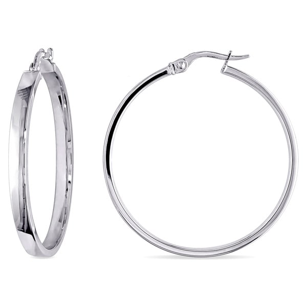 Miadora 10k White Gold Italian Hoop Earrings On Ships Miadora 10k White Gold Italian Hoop Earrings