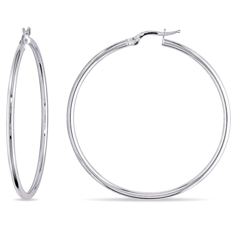 Miadora 10k White Gold Italian Hoop Earrings