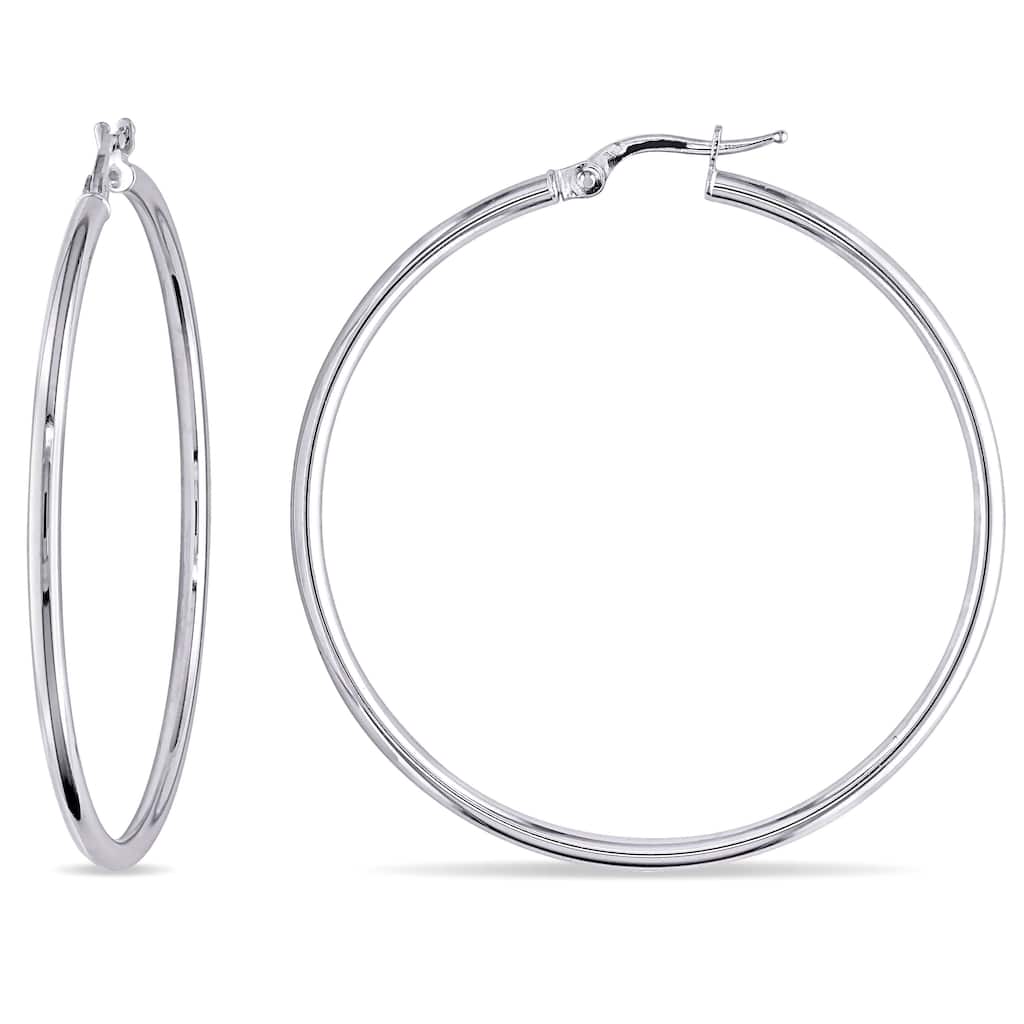 Miadora 10k White Gold Italian Hoop Earrings