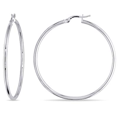 Miadora 10k White Gold Italian Hoop Earrings