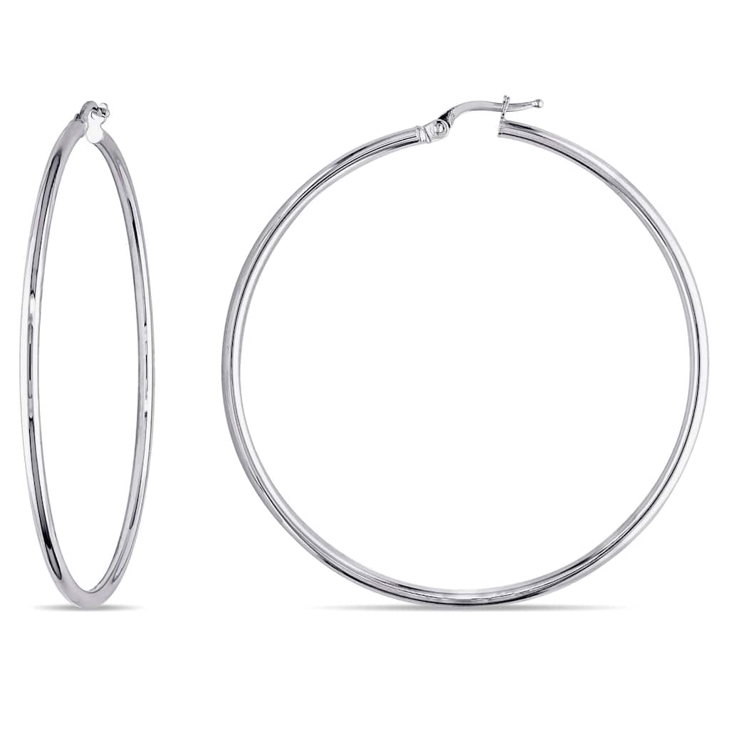 Miadora 10k White Gold Italian Hoop Earrings
