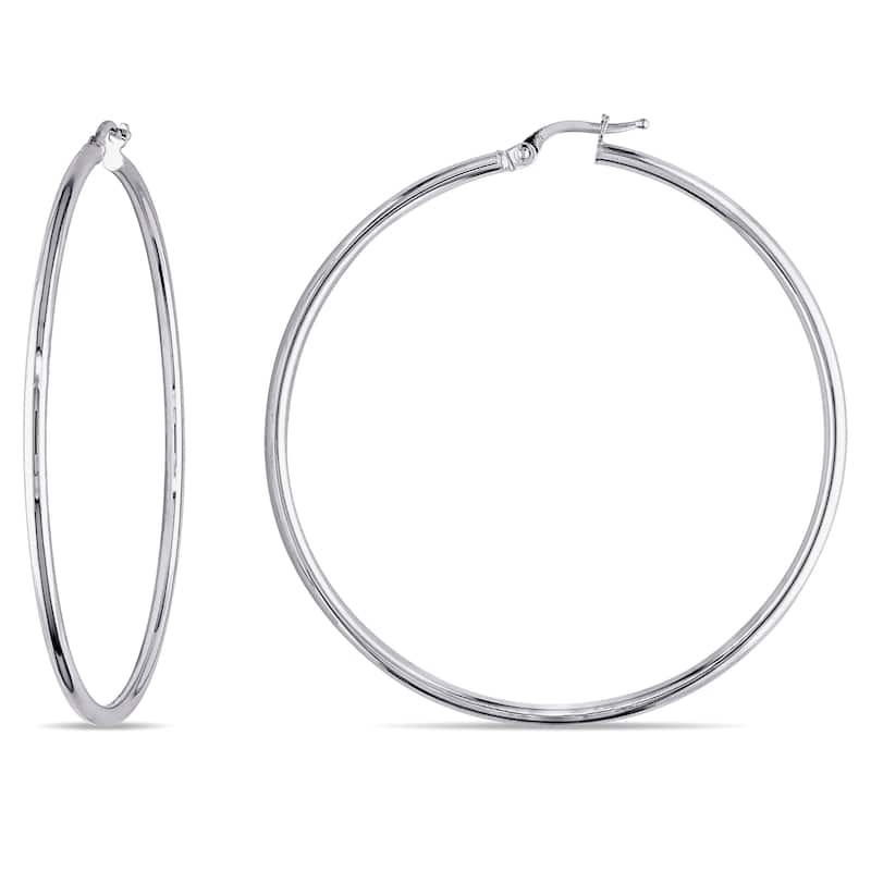 Miadora 10k White Gold Italian Hoop Earrings