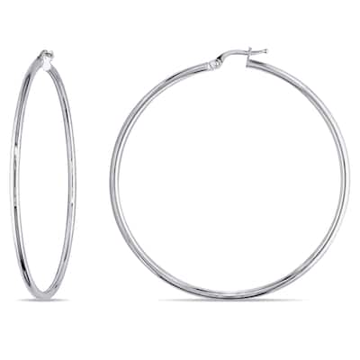 Miadora 10k White Gold Italian Hoop Earrings