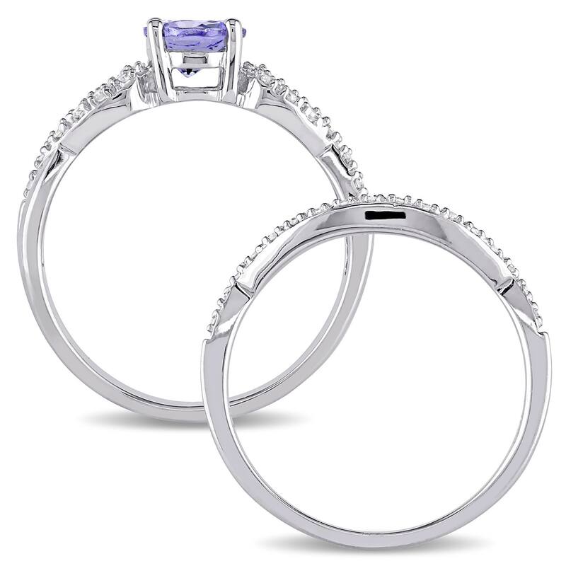 Miadora 10k White Gold Tanzanite and 1/6ct TDW Diamond Bridal Ring Set - Blue