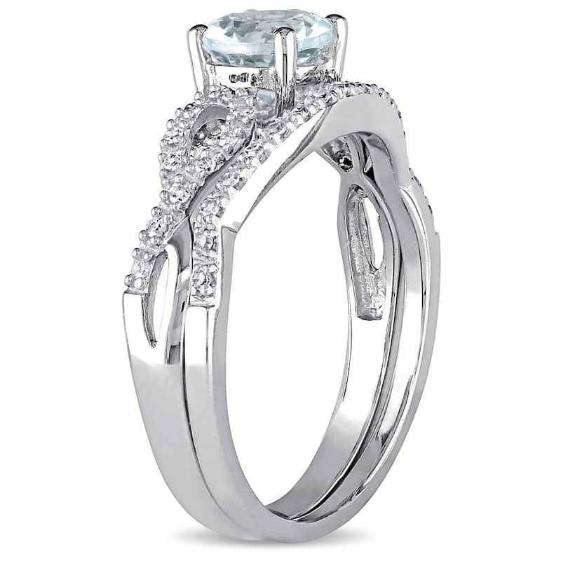 Miadora 10k White Gold Aquamarine and 1/6ct TDW Diamond Bridal Ring Set (G-H, I1-I2) - Blue