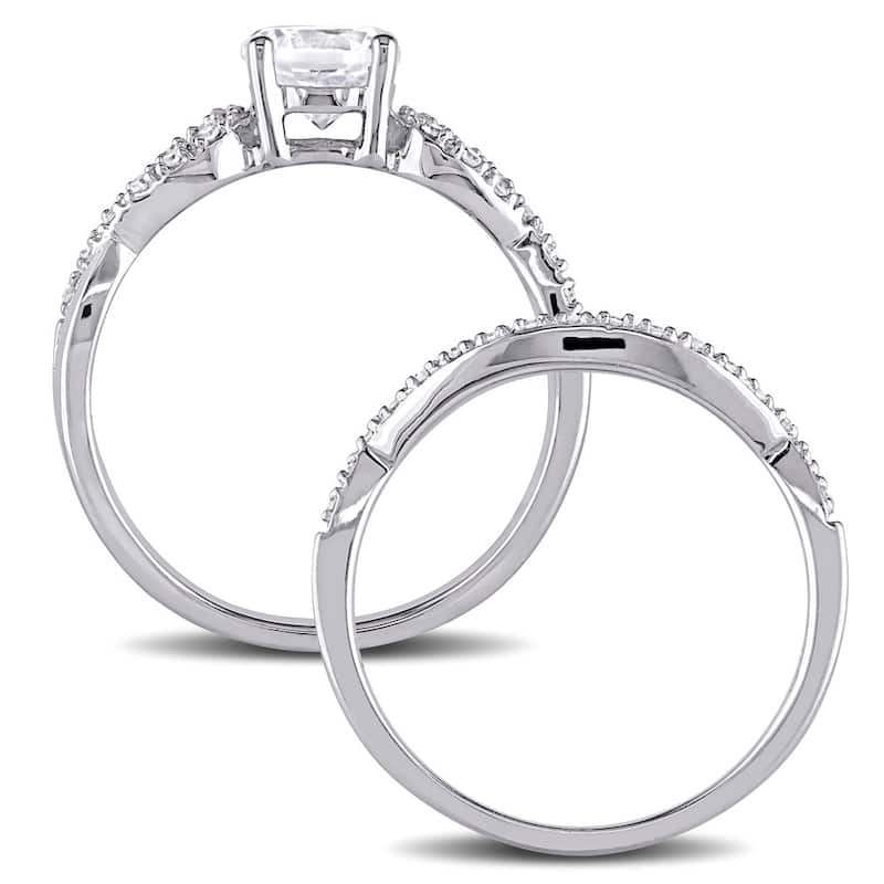 Miadora 10k White Gold Created White Sapphire and 1/6ct TDW Diamond Bridal Set
