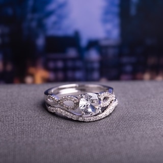 miadora 10k white gold created white sapphire and 16ct tdw diamond bridal ring set - Engagement And Wedding Ring Set miadora 10k white gold created white sapphire and 16ct tdw diamond bridal ring set - Engagement And Wedding Ring Set