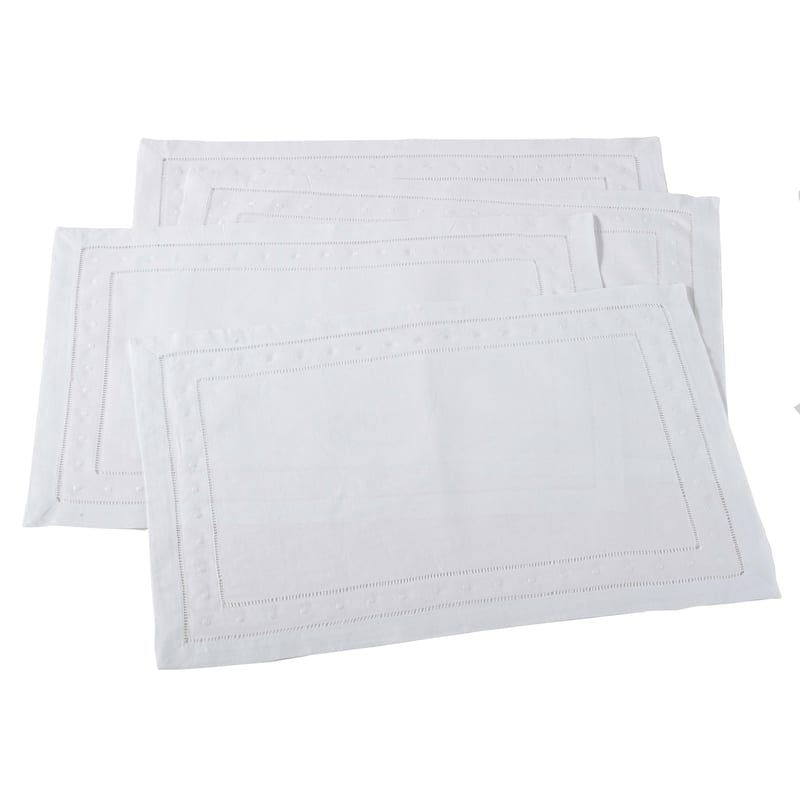 Embroidered and Hemstitched Linen Blend Placemat - set of 4