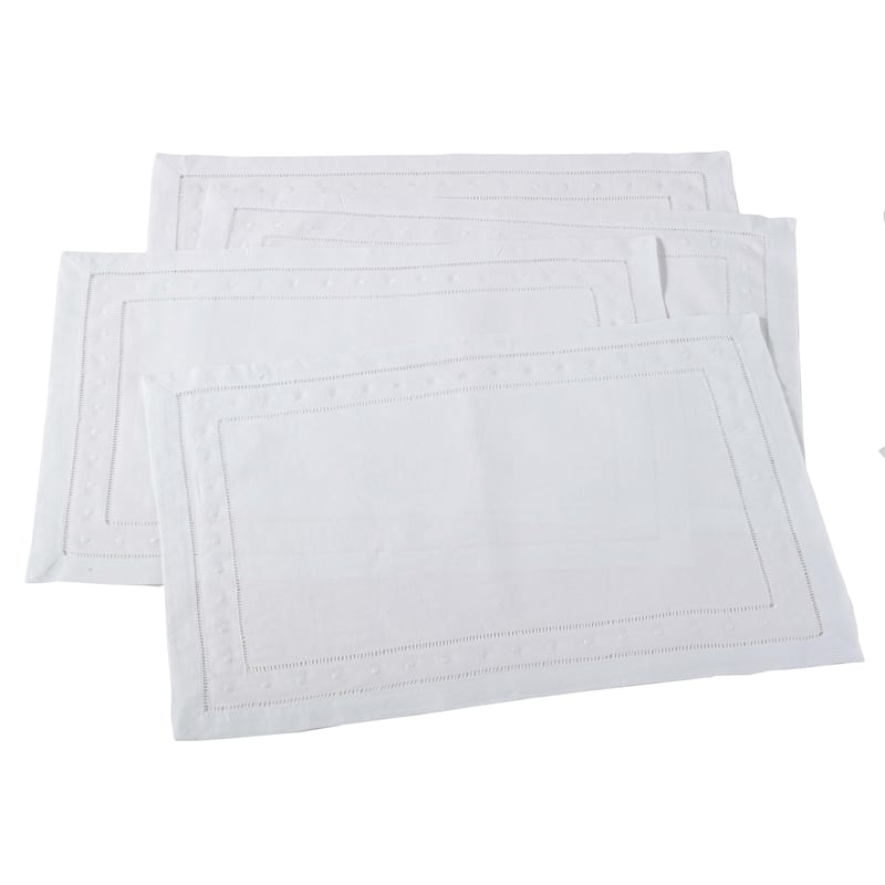 Embroidered and Hemstitched Linen Blend Placemat - set of 4