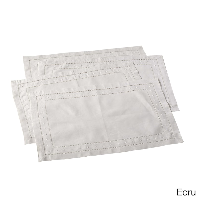Embroidered and Hemstitched Linen Blend Placemat - set of 4