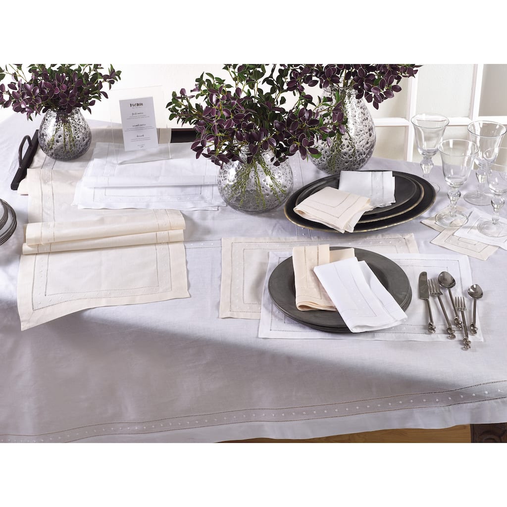 Embroidered and Hemstitched Linen Blend Placemat - set of 4