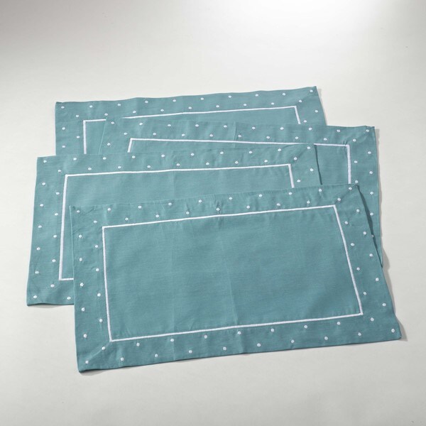 Embroidered Linen Blend Placemat with Dotted Border - set of 4