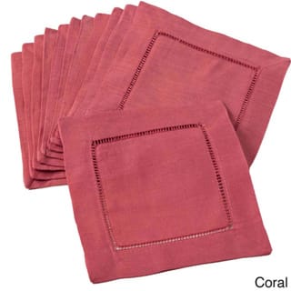Hemstitched Linen Blend Cocktail Napkins (Set of 12)