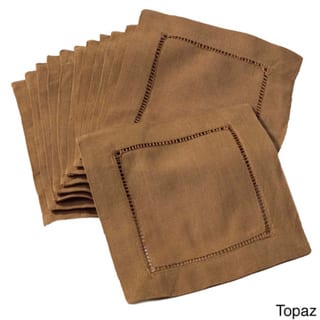 Hemstitched Linen Blend Cocktail Napkins (Set of 12)
