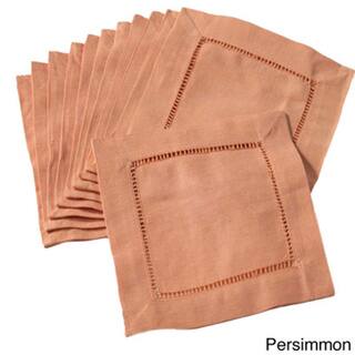 Hemstitched Linen Blend Cocktail Napkins (Set of 12)
