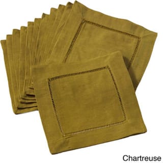 Hemstitched Linen Blend Cocktail Napkins (Set of 12)