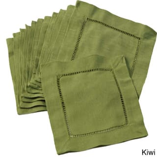Hemstitched Linen Blend Cocktail Napkins (Set of 12) - Kiwi