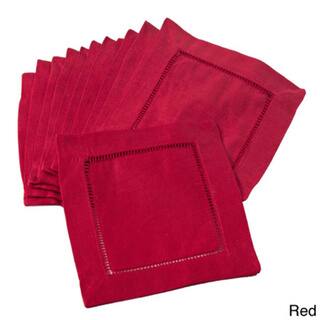 Hemstitched Linen Blend Cocktail Napkins (Set of 12)