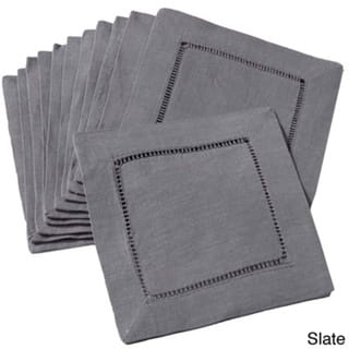 Hemstitched Linen Blend Cocktail Napkins (Set of 12)