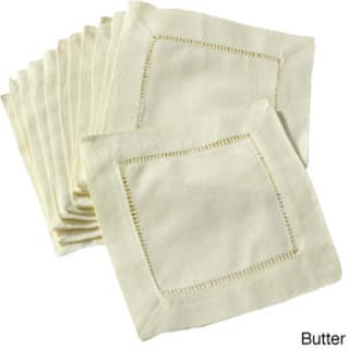 Hemstitched Linen Blend Cocktail Napkins (Set of 12)