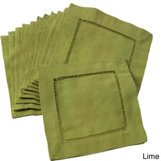 Hemstitched Linen Blend Cocktail Napkins (Set of 12) - Lime