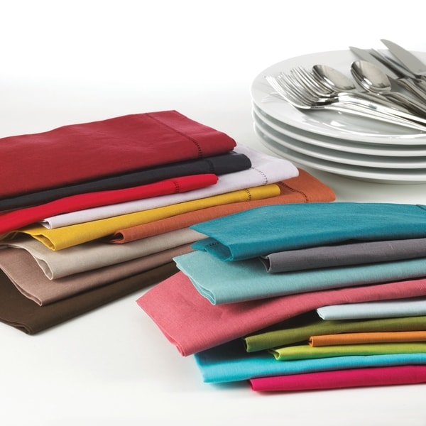 Hemstitched Linen Blend Cocktail Napkins (Set of 12)