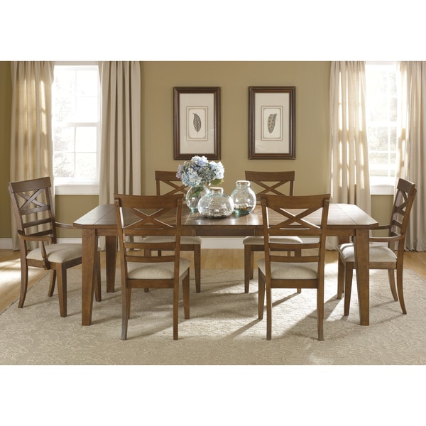 Hearthstone Traditional Rustic Oak 7 piece X Back Dinette Set