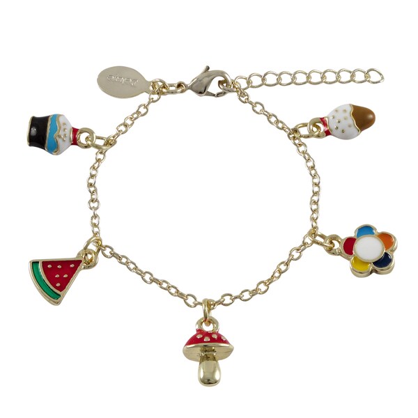 Shop Luxiro Goldtone Children's Multicolored Enamel Charm Bracelet