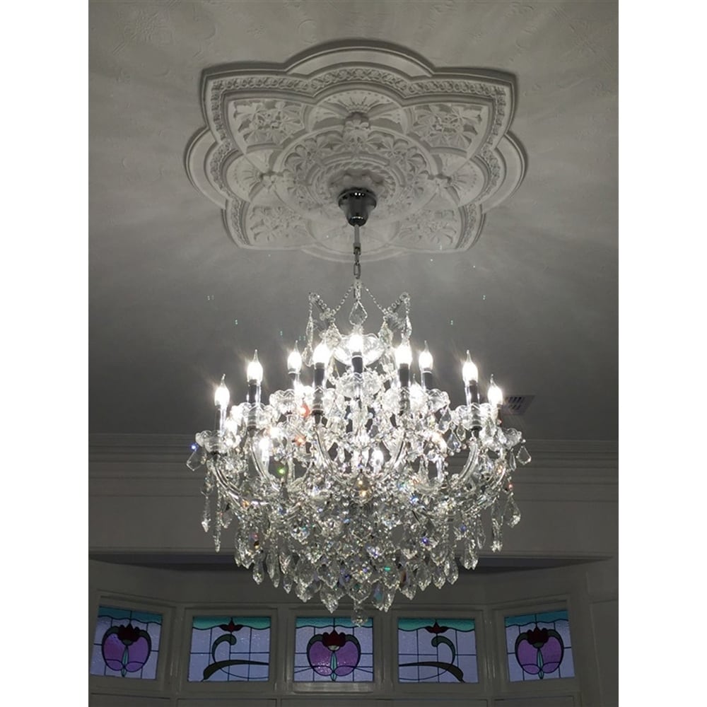 Maria Theresa Grand 19-light Full Lead Crystal Chrome Finish Chandelier (19 light Chrome Finish Crystal Chandelier) - Chandeliers For Bedrooms by Overstock.com