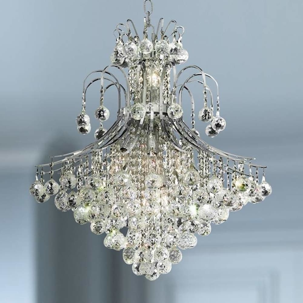 French Empire 15-light Full Lead Crystal Chrome Finish Chandelier (15 light Chrome Finish Crystal Chandelier) - Chandeliers For Bedrooms by Overstock.com