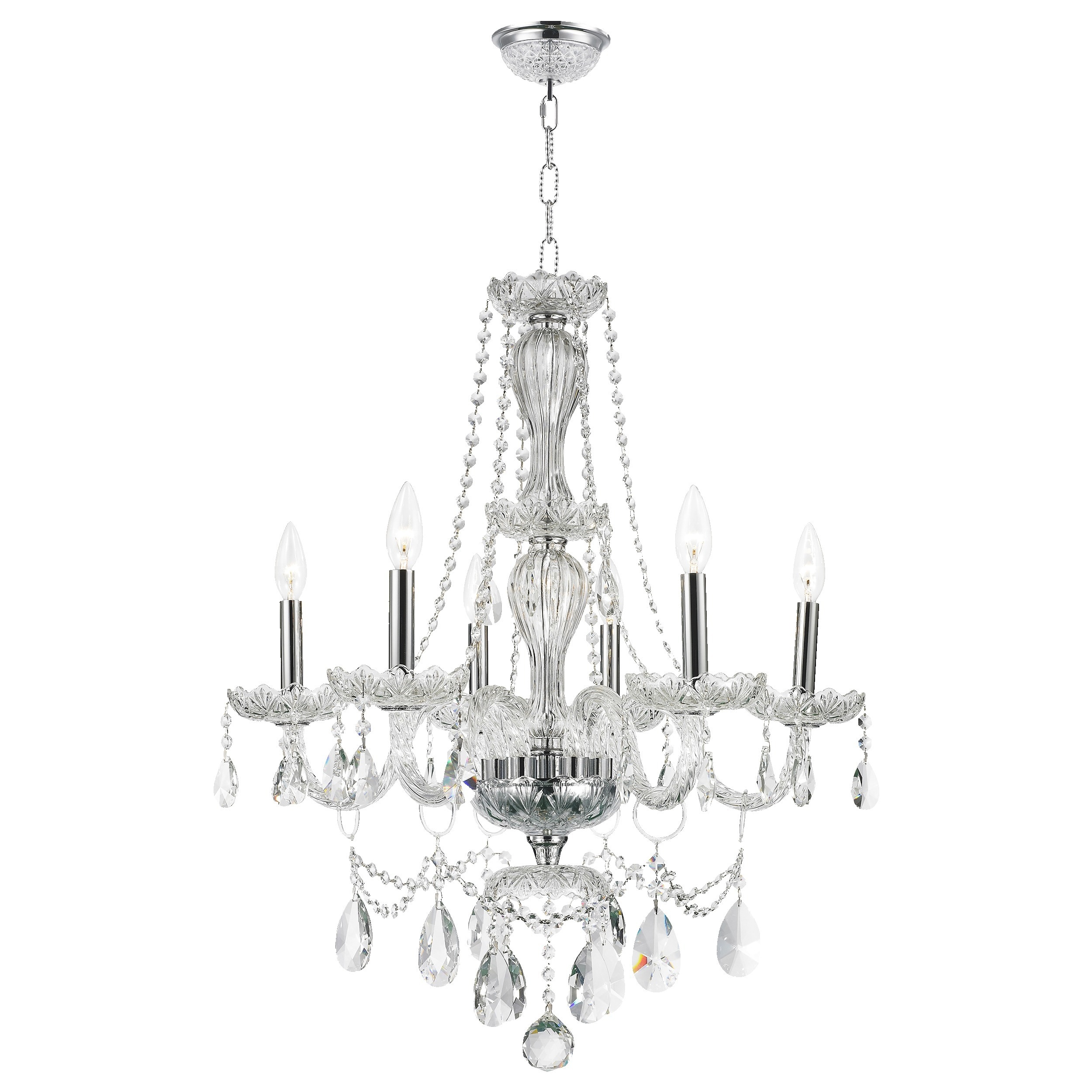 Venetian Italian Style 6-light Full Lead Crystal Chrome Finish Candle 23-inch Chandelier (6 light Chrome Finish Crystal Chandelier) - Chandeliers For Bedrooms by Overstock.com