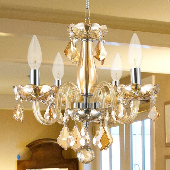 Kids Room Chandelier Modern Elegance 4-light Full Lead Amber Crystal Chrome Finish 16-inch Mini Chandelier (4 light Chrome Finish Crystal Chandelier) - Chandeliers For Bedrooms by Overstock.com