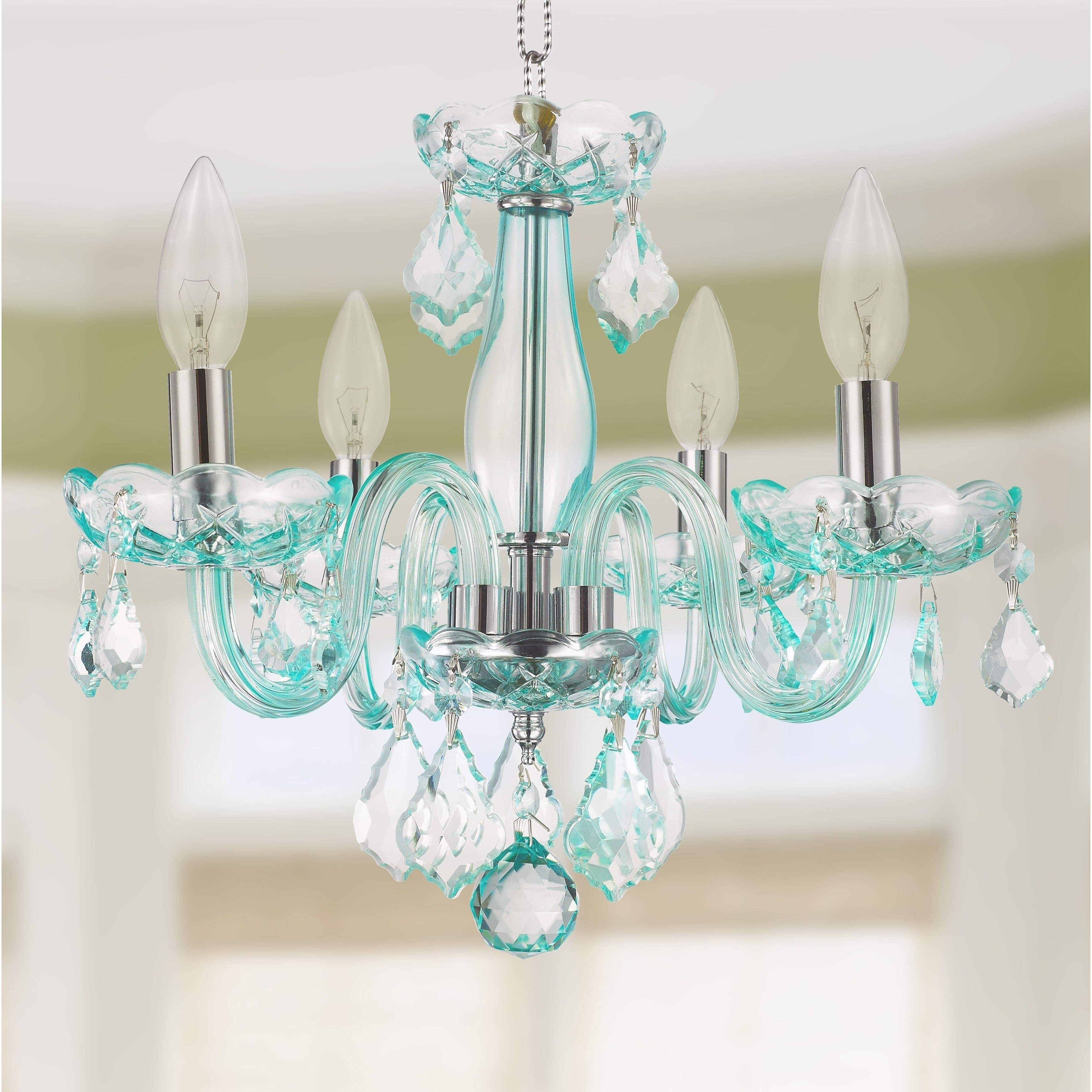 Kids Room Glam 4-light 16 inch Turquoise Blue Crystal Chandelier (4 light Chrome Finish Crystal Chandelier) - Chandeliers For Bedrooms by Overstock.com