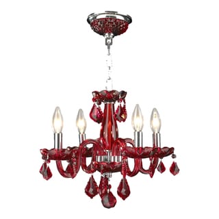 Kids Room Chandelier 4-light Full Lead Cranberry Red Crystal Chandelier 16 in. W x 12 in. H (4 light Chrome Finish Crystal Chandelier) - Chandeliers For Bedrooms by Overstock.com