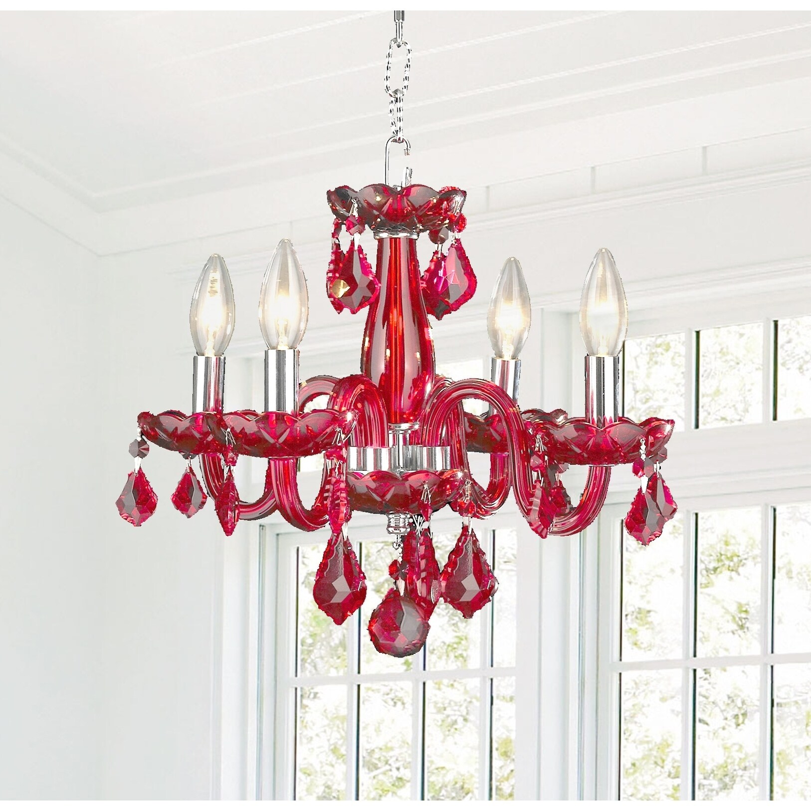 Kids Room Chandelier Glamorous 4-light Full Lead Strawberry Red Crystal Chrome Finish Chandelier (4 light Chrome Finish Crystal Chandelier) - Chandeliers For Bedrooms by Overstock.com