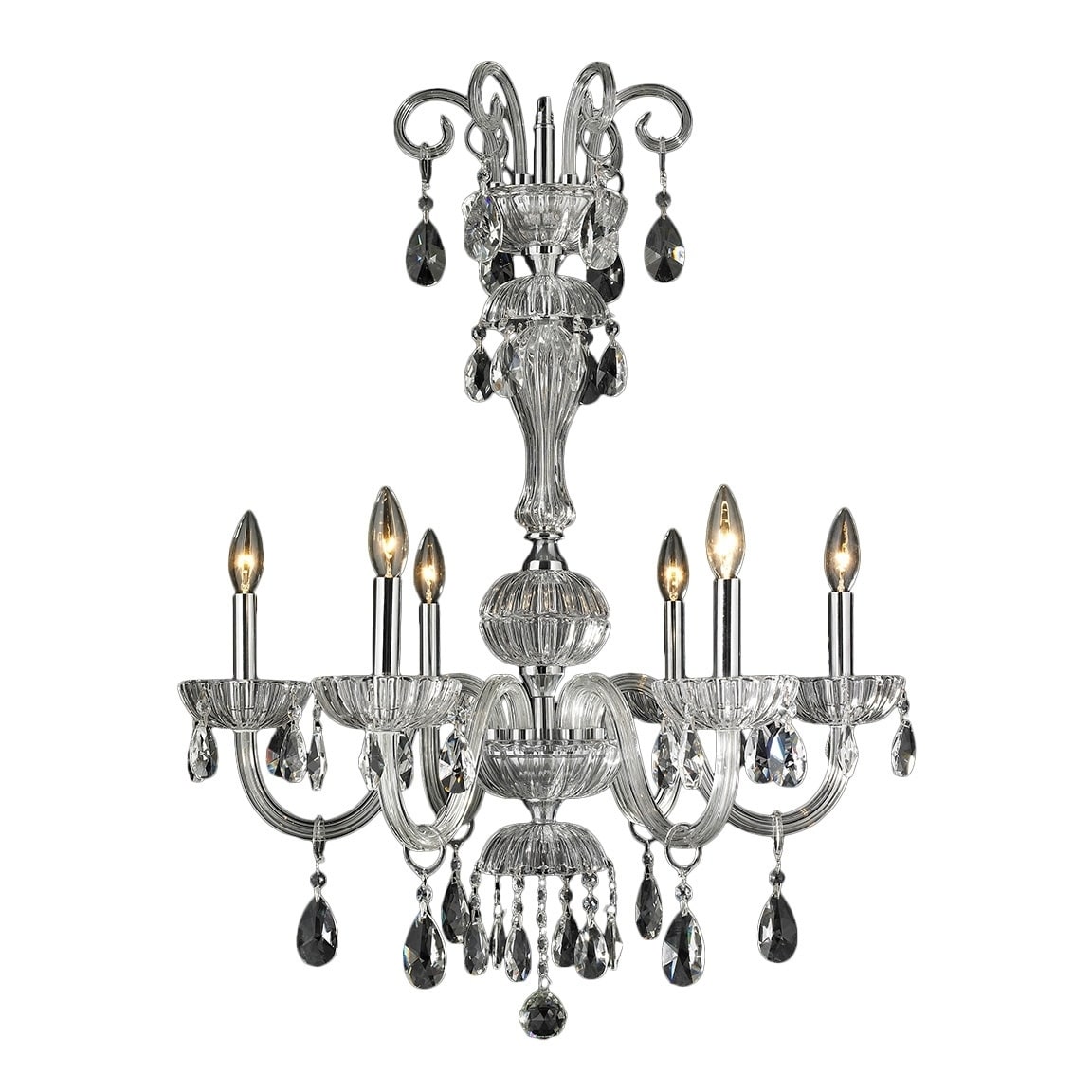 Glam 6-light Full Lead Crystal Chrome Finish Chandelier Large 25 in D x 34 in H (6 light Crystal Chandelier) - Chandeliers For Bedrooms by Overstock.com