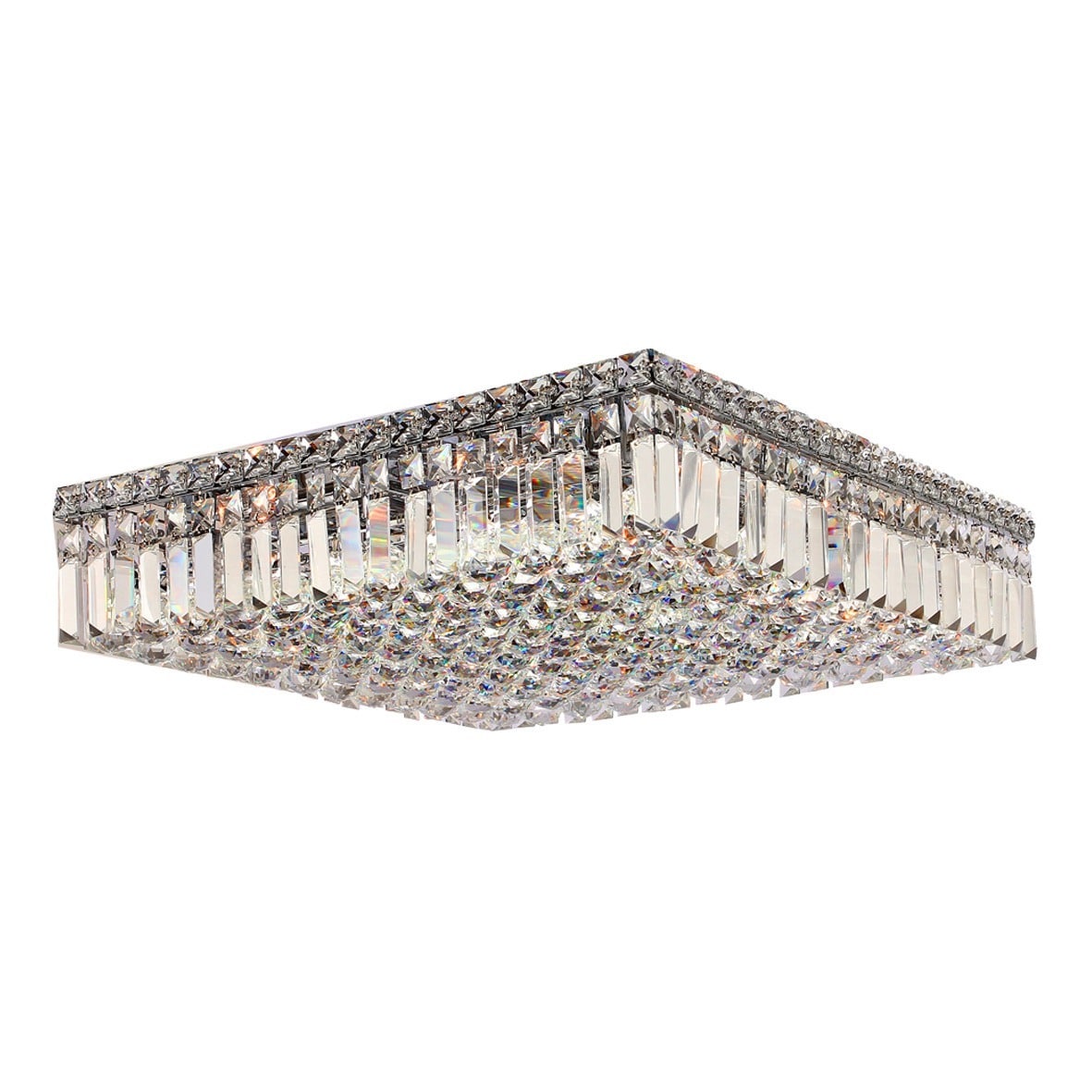 Glam Art Deco Style 12 Light Crystal Chrome Finish 20 Inch Square Large Flush Mount Ceiling Light