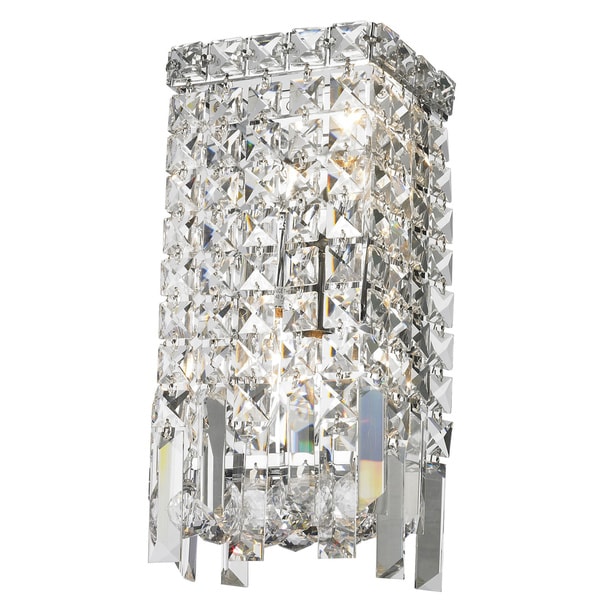Glam Art Deco Style 2-light Full Lead Crystal Chrome Finish Wall Sconce Light