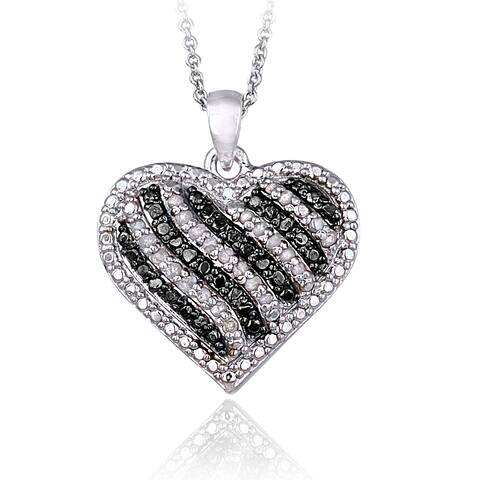 DB Designs Silvertone 1/2ct TDW Blue or Black & White Diamond Striped Heart Necklace